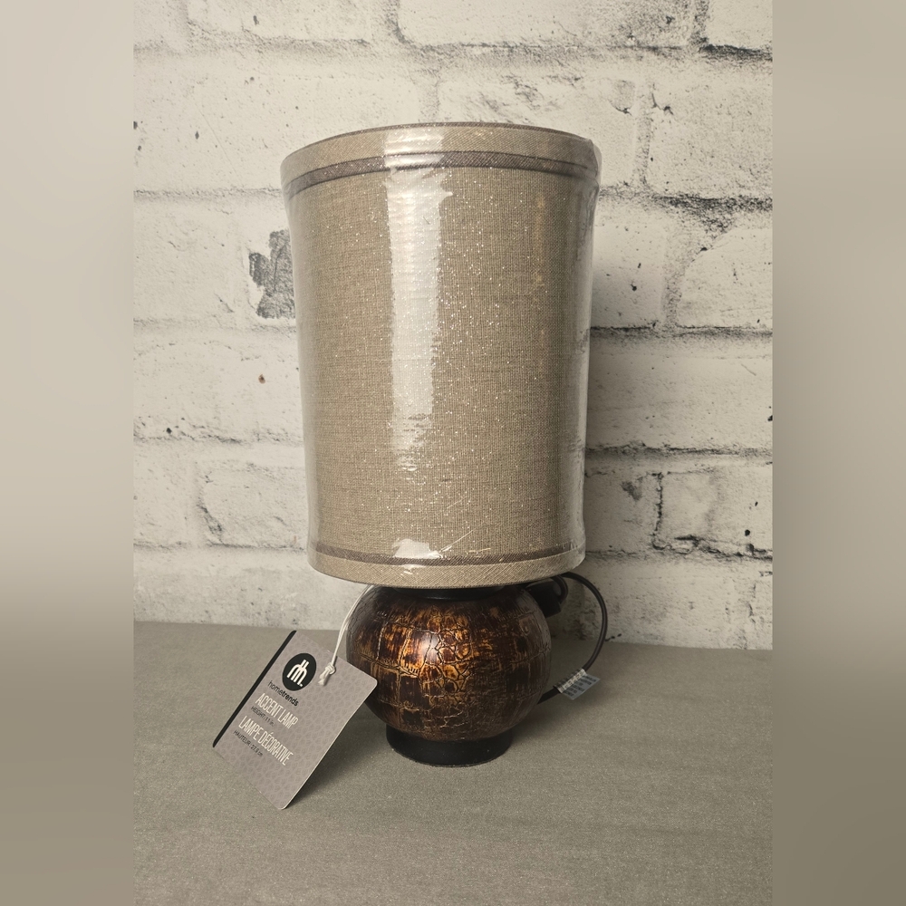 HomeTrends Accent Table Lamp Brown Crackle Base Fabric Shade NWT